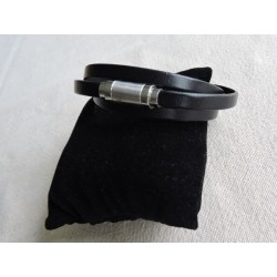 Bracelet triple en cuir noir - Madame Framboise