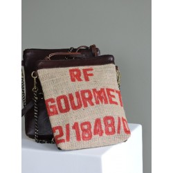 Pochette en jute et cuir avec lanière - Madame Framboise