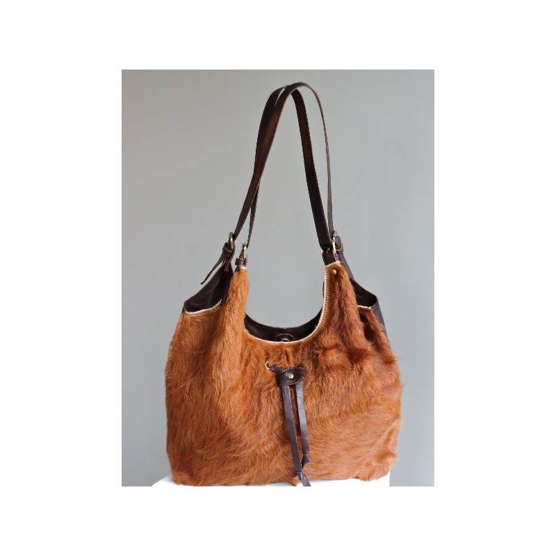 Leather and calfskin shopper - Madame Framboise