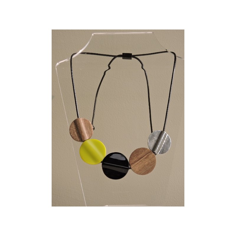 Long necklace in wood, metal and resin - Madame Framboise