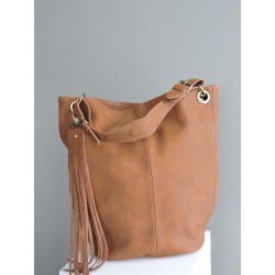 Large camel colored leather handbag | Madame Framboise