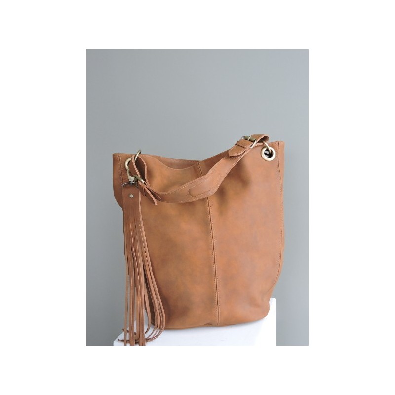 Large camel colored leather handbag | Madame Framboise