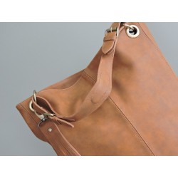 Large camel colored leather bucket bag | Madame Framboise