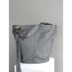 Grand sac seau en cuir vert de gris | Madame Framboise