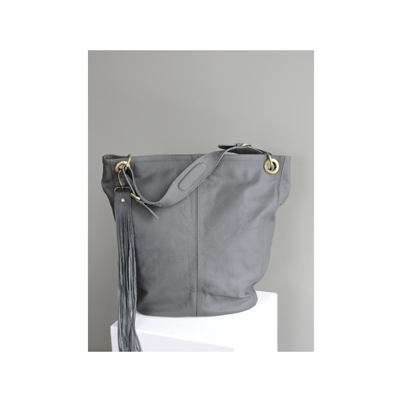 Grand sac seau en cuir vert de gris | Madame Framboise