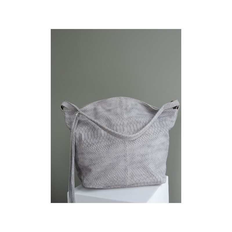 Sac seau en cuir écaille gris bleu | Madame Framboise