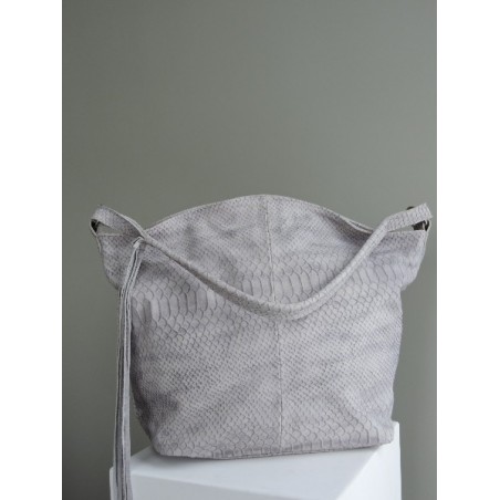 Sac seau en cuir écaille gris bleu | Madame Framboise