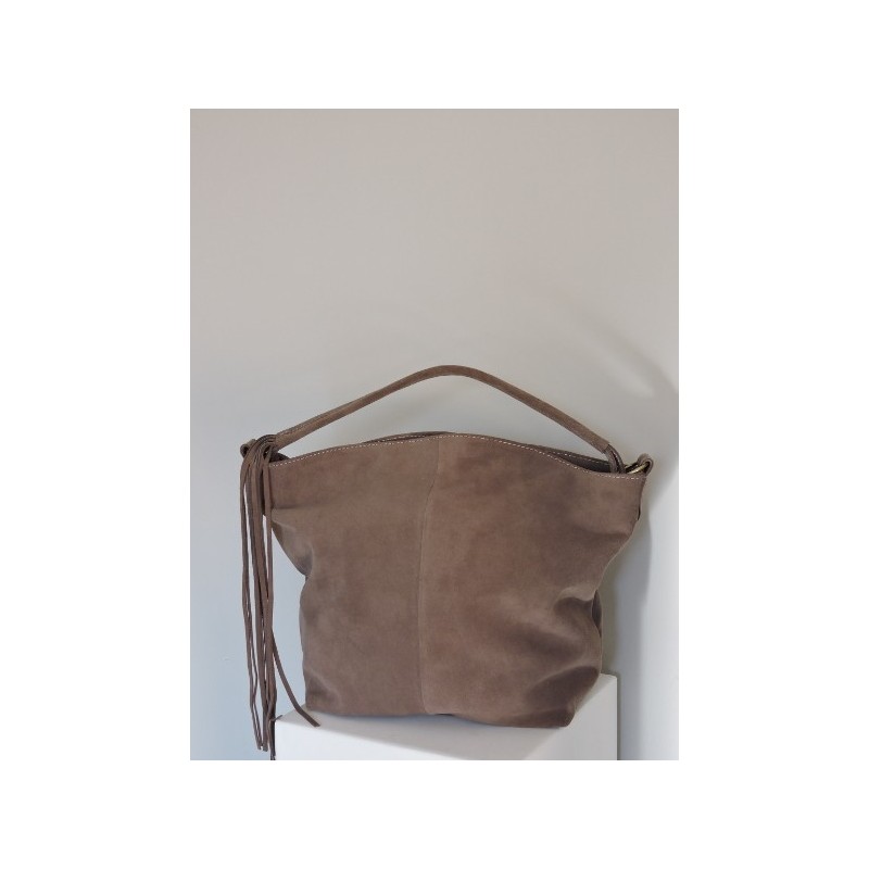 Sac seau en croûte taupe | Madame Framboise