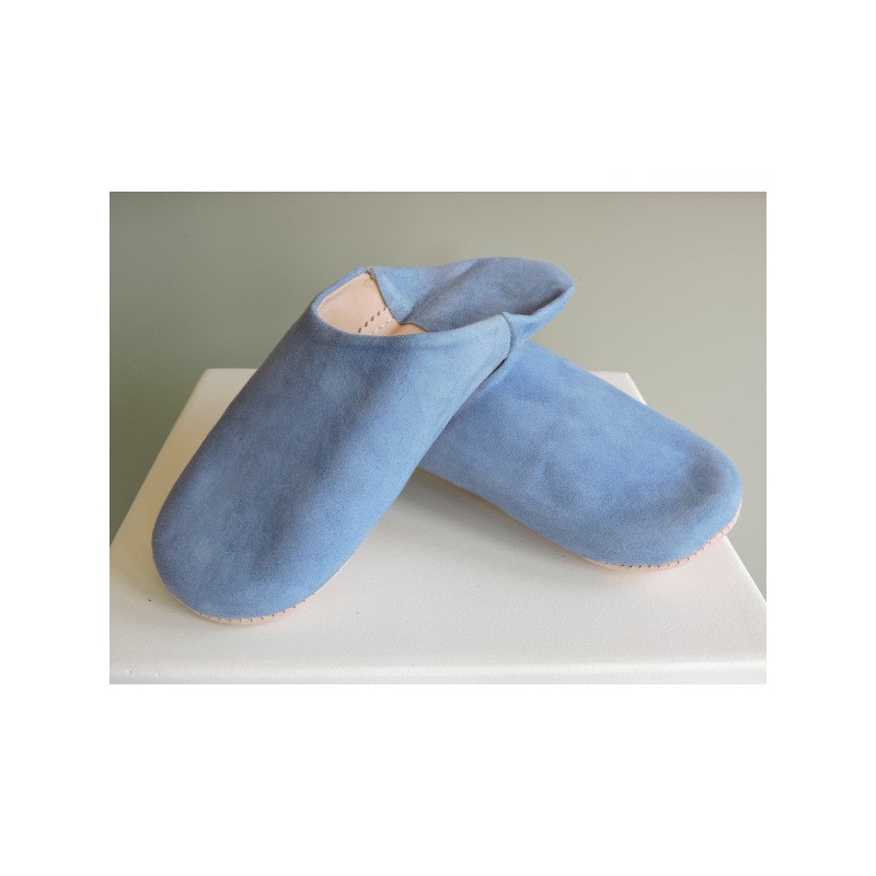 Babouches mixtes en daim bleu ciel | Madame Framboise