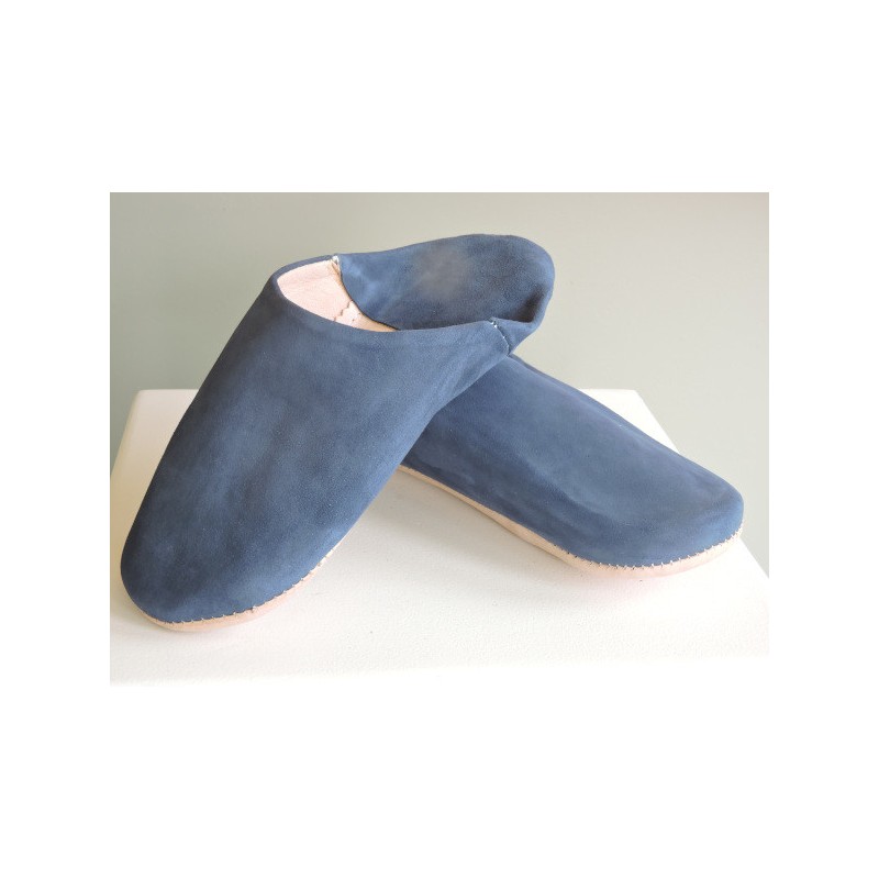 Babouches mixtes en daim bleu | Madame Framboise