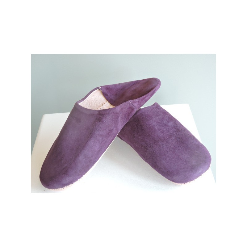 Babouches mixtes en daim aubergine | Madame Framboise
