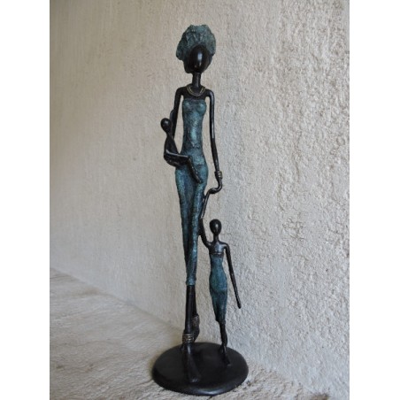 Grande statuette africaine "Maman et ses  2 enfants" | Madame Framboise