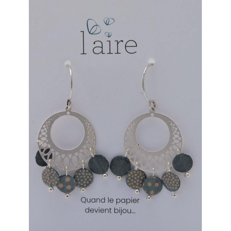 Boucles d'oreilles en papier bleu gris - 02 | Madame Framboise