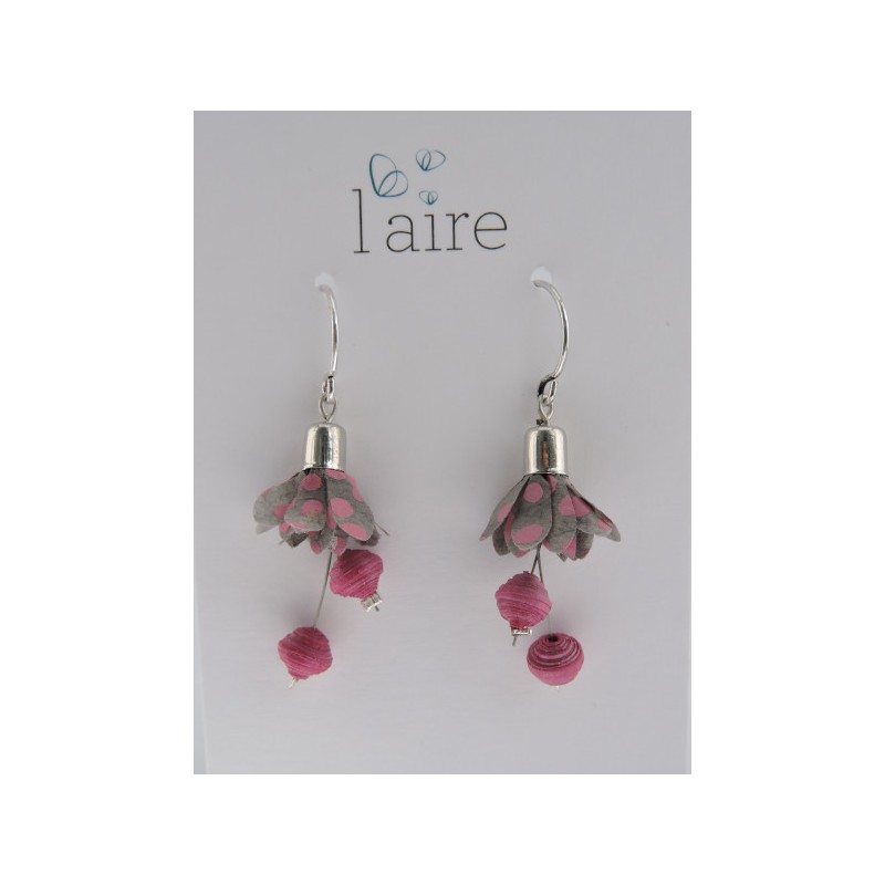 Boucles d'oreilles en papier rose et gris - 01 | Madame Framboise