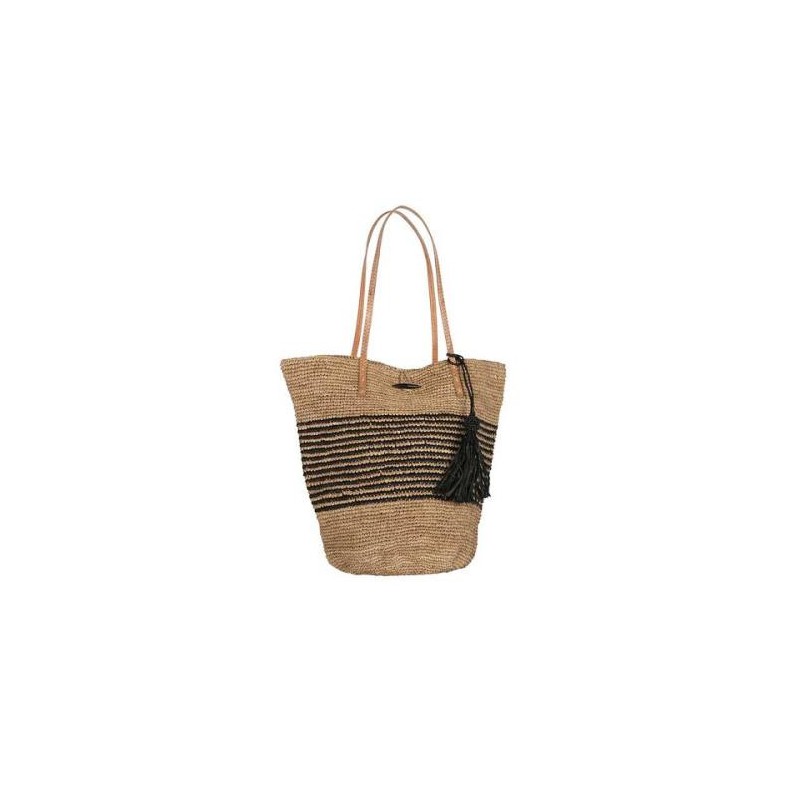 Beige and black striped raffia bag - Bayapoa