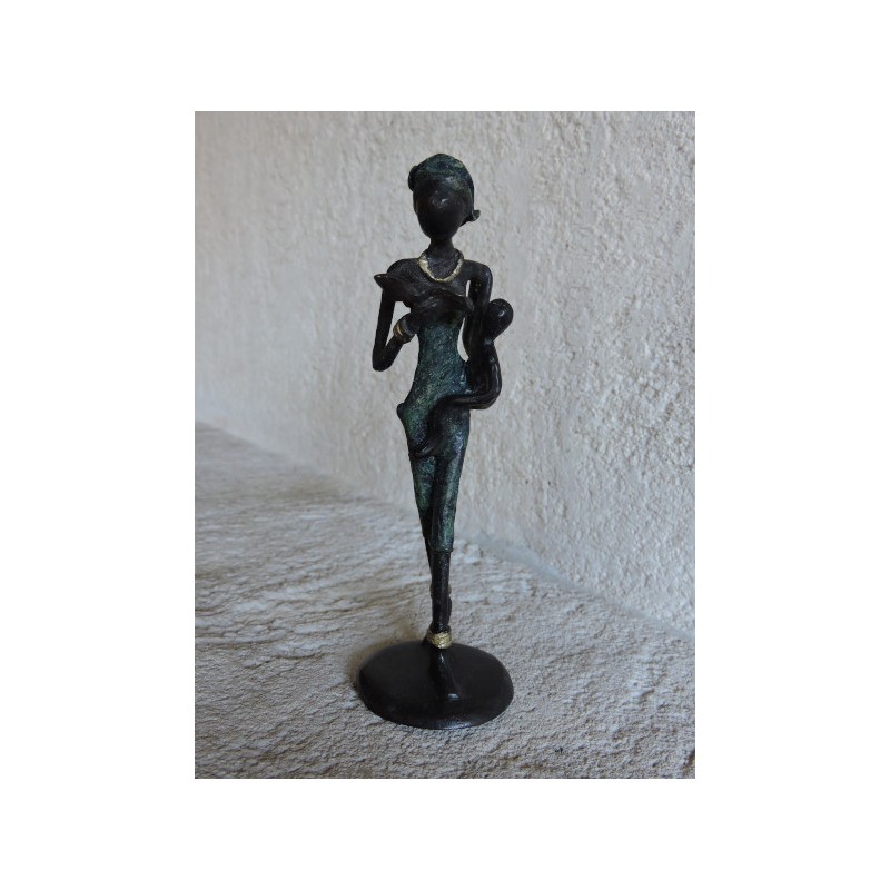 Petite statuette africaine "La liseuse et son enfant" | Madame Framboise