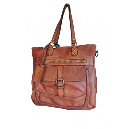 Cognac leather tote bag | Madame Framboise