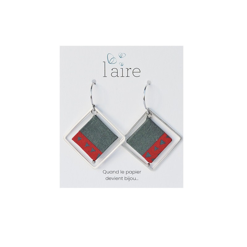 Boucles d'oreilles en papier fuchsia et gris | Madame Framboise