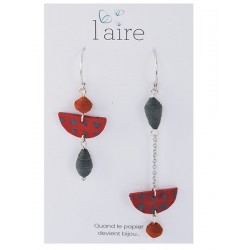 Boucles d'oreilles en papier rouille fuchsia et gris | Madame Framboise