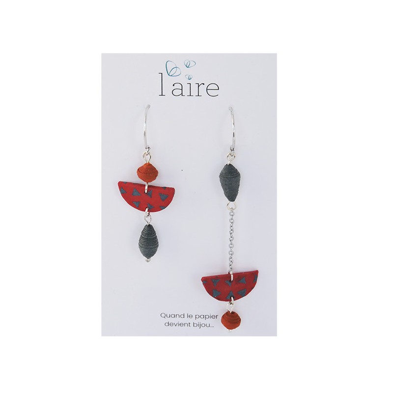 Boucles d'oreilles en papier rouille fuchsia et gris | Madame Framboise
