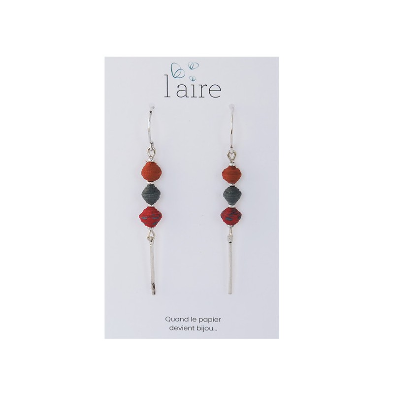 Boucles d'oreilles en papier rouille fuchsia et gris | Madame Framboise