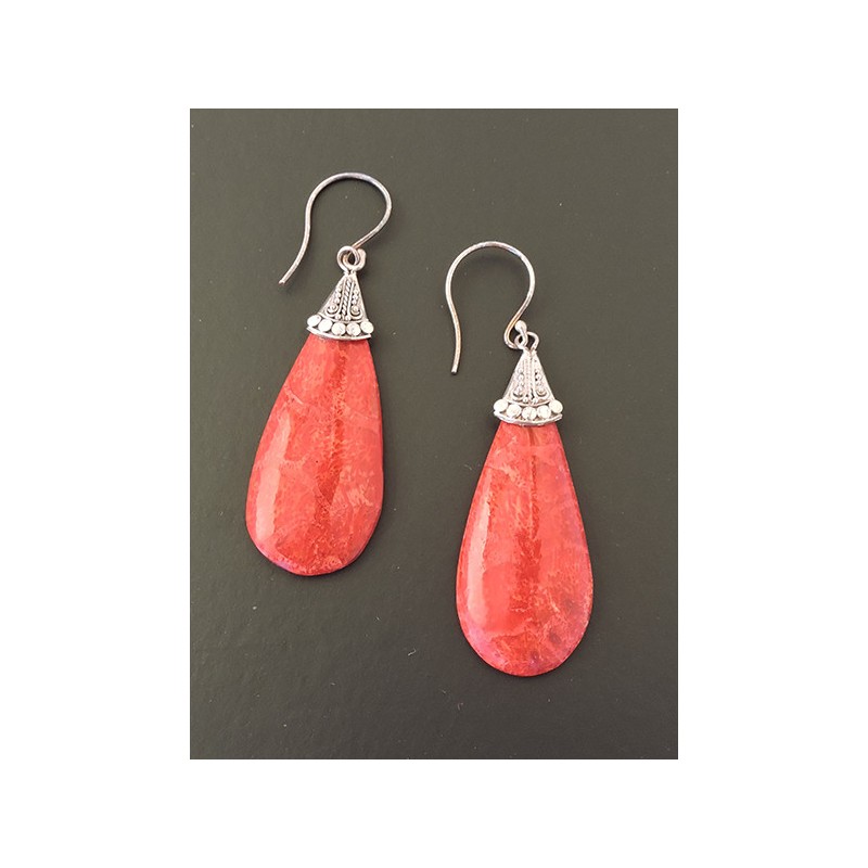 Boucles d'oreilles argent et corail | Madame Framboise