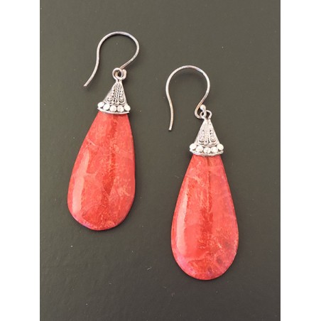 Boucles d'oreilles argent et corail | Madame Framboise