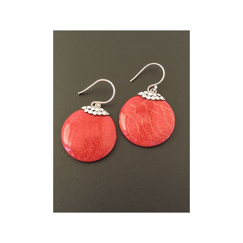 Boucles d'oreilles argent et corail | Madame Framboise