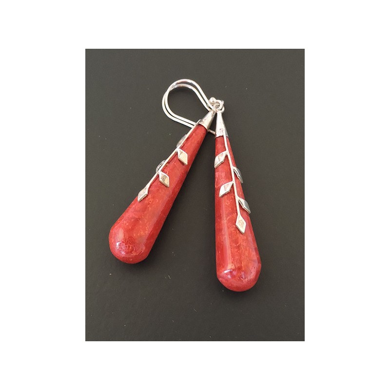 Boucles d'oreilles argent et corail | Madame Framboise