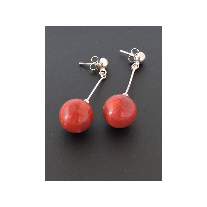 Boucles d'oreilles argent et corail | Madame Framboise