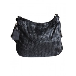 Plaited black leather handbag | Madame Framboise