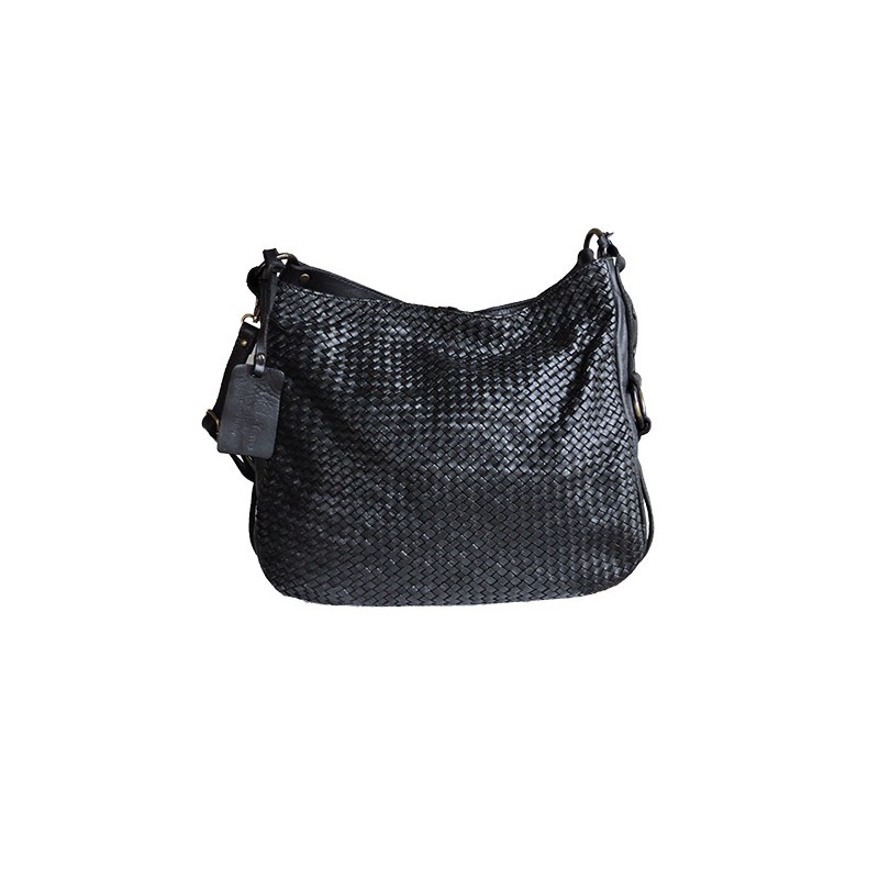 Plaited black leather handbag | Madame Framboise