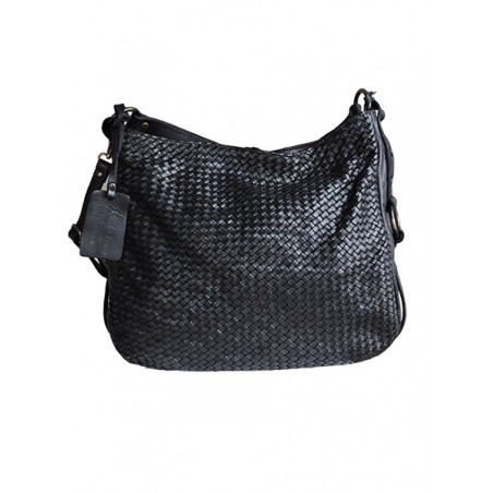 Plaited black leather handbag | Madame Framboise