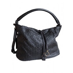 Women's plaited black leather handbag | Madame Framboise