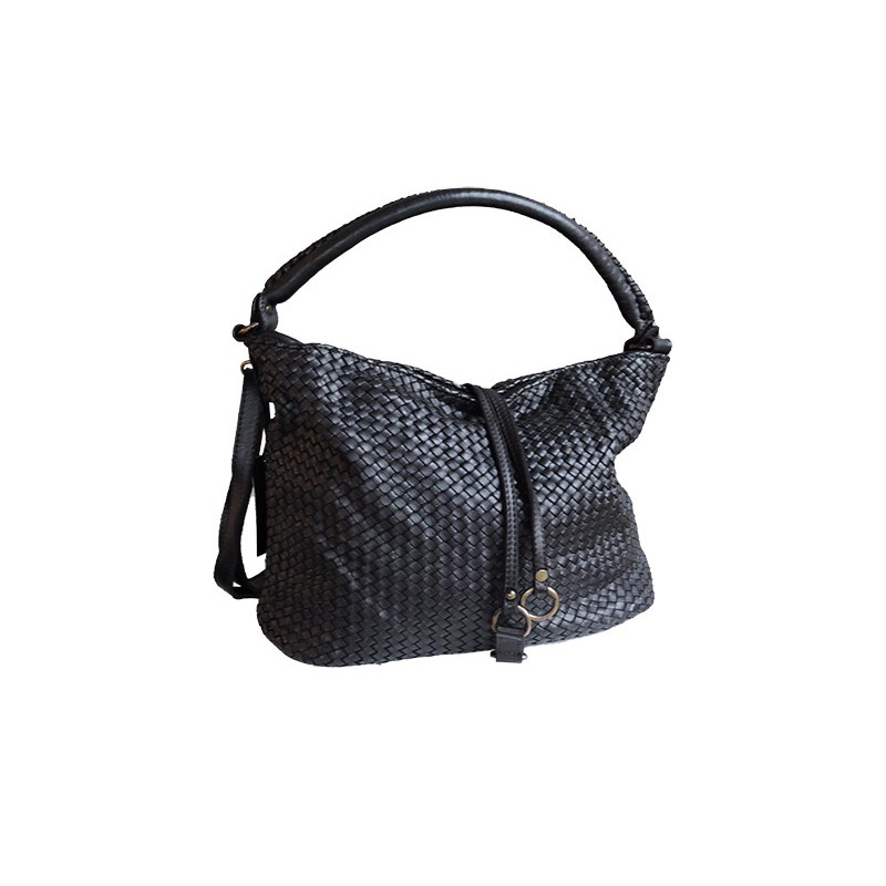 Women's plaited black leather handbag | Madame Framboise