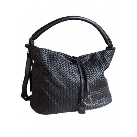 Sac pour dames en cuir tressé noir | Madame Framboise