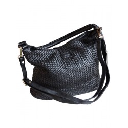 Ladies plaited black leather handbag | Madame Framboise