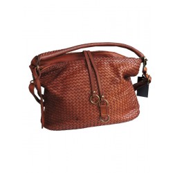 Women's plaited cognac leather handbag  | Madame Framboise