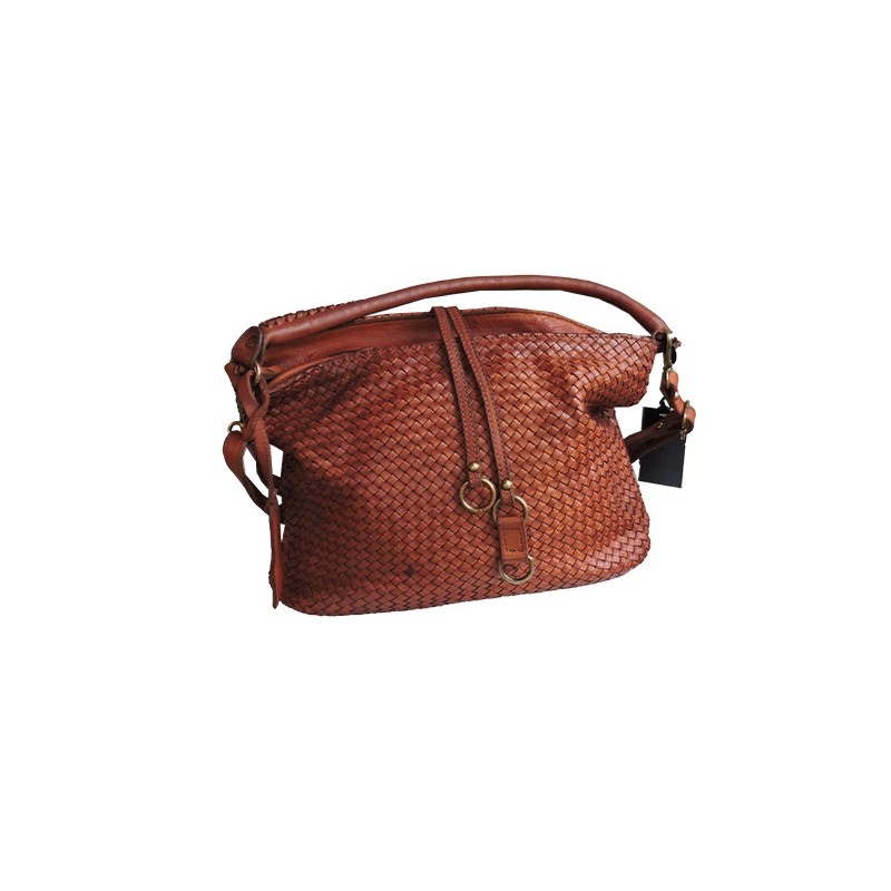 Women's plaited cognac leather handbag  | Madame Framboise