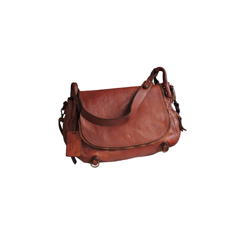 Large cognac leather satchel | Madame Framboise