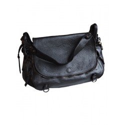 Large black leather satchel | Madame Framboise