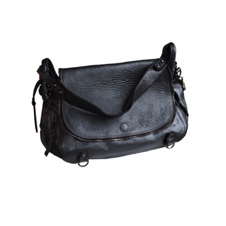 Large black leather satchel | Madame Framboise