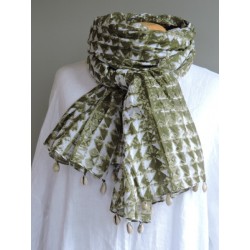 Khaki and white scarf 100% cotton - Miss Terre | Madame Framboise