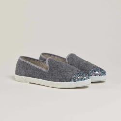 Women's furry slippers, grey and silver - Angarde