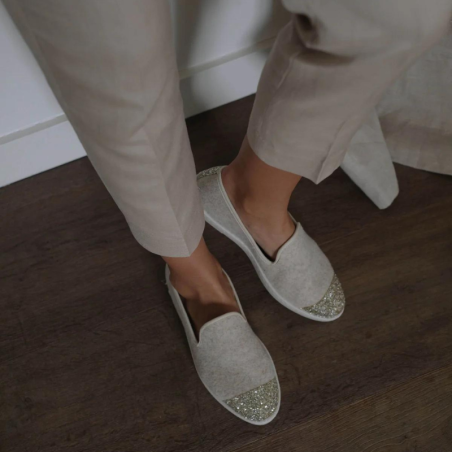 Women's furry slippers, beige and gold - Angarde