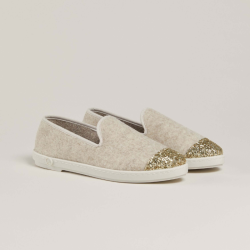 Women's furry slippers, beige and gold - Angarde
