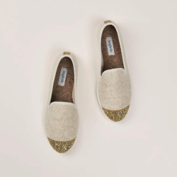 Women's furry slippers, beige and gold - Angarde