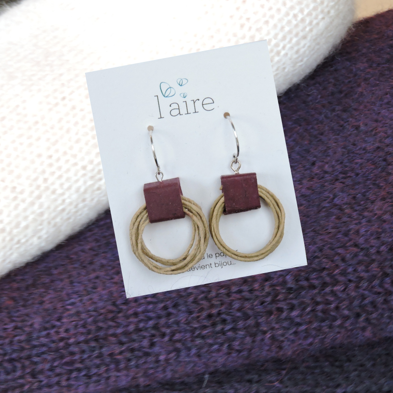 Boucles d'oreilles en papier - Prune  - 04