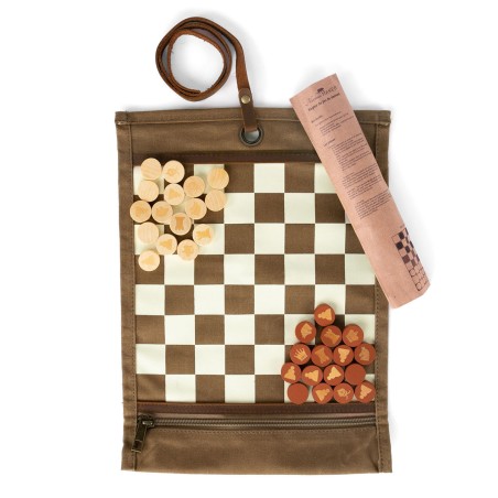 Jeu d'échecs & de dames de voyage - Toile waxée - Havane