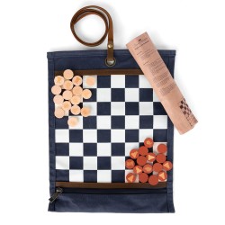 Travel chess & checkers set - Waxed canvas - Navy blue
